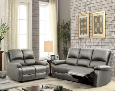 Comfy Living Reclining Faux Leather Sofa Set In Light Grey - 3 Piece, 2 Piece - image 1