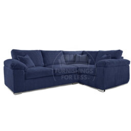 Furnishings For Less UK Delta Large Blue 4 Seater Corner Sofa Right Hand Facing Jumbo Cord L Shape - thumbnail 1