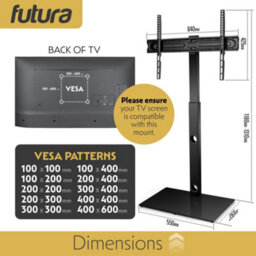 Futura Universal Tv Stand 30 To 75 Inch Tvs, Swivel & Height Adjustable, 60Kg Load, Max Vesa 600X400mm, Tempered Glass Base - thumbnail 6