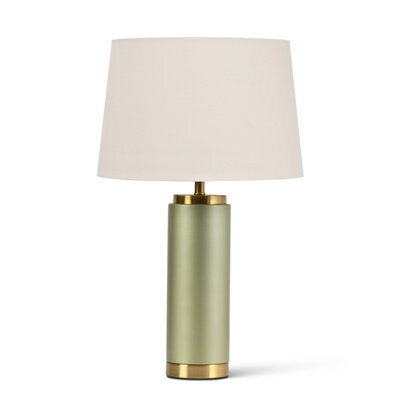 Lighting Supermarket Cylinder Frosted Sage Green / Gold Effect Table Lamp With Ivory Gold Lined Shade - image 1