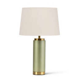 Lighting Supermarket Cylinder Frosted Sage Green / Gold Effect Table Lamp With Ivory Gold Lined Shade - thumbnail 1