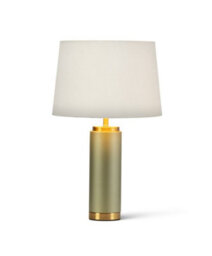 Lighting Supermarket Cylinder Frosted Sage Green / Gold Effect Table Lamp With Ivory Gold Lined Shade - thumbnail 2