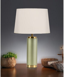 Lighting Supermarket Cylinder Frosted Sage Green / Gold Effect Table Lamp With Ivory Gold Lined Shade - thumbnail 8