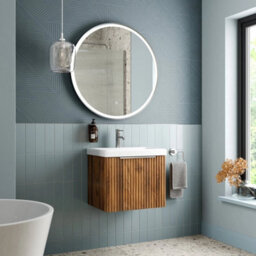 Fluted 500mm Bathroom Vanity Unit Basin Wall Hung Cupboard Soft Close Walnut - thumbnail 4
