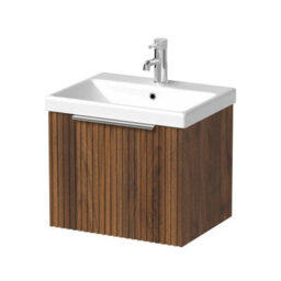 Fluted 500mm Bathroom Vanity Unit Basin Wall Hung Cupboard Soft Close Walnut - thumbnail 1