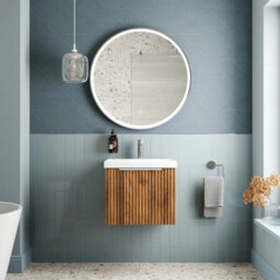 Fluted 500mm Bathroom Vanity Unit Basin Wall Hung Cupboard Soft Close Walnut - thumbnail 6