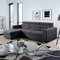 Zara Corner Sofa Bed Storage Compartment Pull Out Sleep Function Elastic Foam Dark Grey Left Corner Side - thumbnail 2