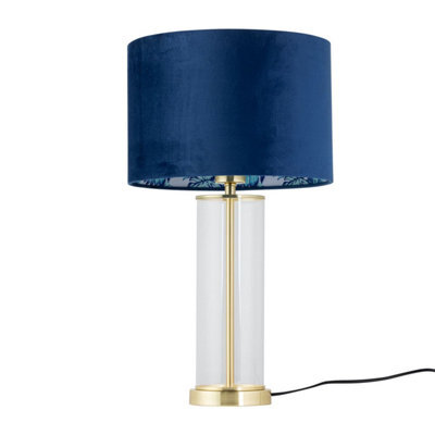First Choice Lighting Aura - Satin Brass Table Lamp With Navy Velvet Parrot Shade - image 1