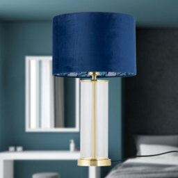 First Choice Lighting Aura - Satin Brass Table Lamp With Navy Velvet Parrot Shade - thumbnail 6