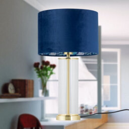 First Choice Lighting Aura - Satin Brass Table Lamp With Navy Velvet Parrot Shade - thumbnail 7