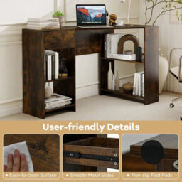 L-Shaped Computer Desk Compact Corner Executive Desk W/storage-Brown - thumbnail 4