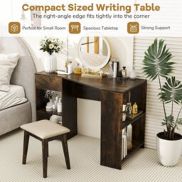L-Shaped Computer Desk Compact Corner Executive Desk W/storage-Brown - thumbnail 6