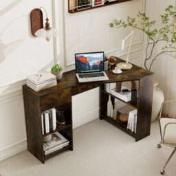 L-Shaped Computer Desk Compact Corner Executive Desk W/storage-Brown - thumbnail 3