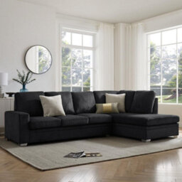 Home Detail Alana Right-Hand Facing Corner Sofa With Footstool, Black Jumbo Cord - thumbnail 3