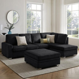 Home Detail Alana Right-Hand Facing Corner Sofa With Footstool, Black Jumbo Cord - thumbnail 1