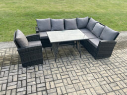 Fimous Outdoor Furniture Garden Dining Set Rattan Corner Sofa Chair Set Rectangular Dining Table With Temper Glass - thumbnail 2