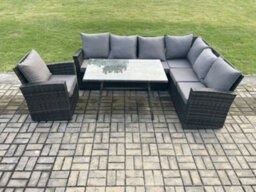 Fimous Outdoor Furniture Garden Dining Set Rattan Corner Sofa Chair Set Rectangular Dining Table With Temper Glass - thumbnail 1