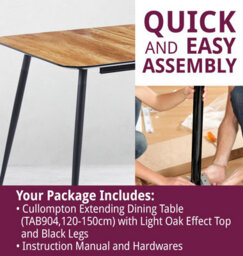 Hallowood Furniture Cullompton Extending Dining Table (120-180Cm) With Light Oak Effect Top And Black Legs - thumbnail 7