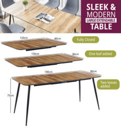 Hallowood Furniture Cullompton Extending Dining Table (120-180Cm) With Light Oak Effect Top And Black Legs - thumbnail 3