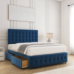 Bsspoke Eva Divan Bed Set Blue Plush Velvet 24Inch Headboard & Footboard & 2 Drawers Same Side No Mattress In All Sizes - thumbnail 2