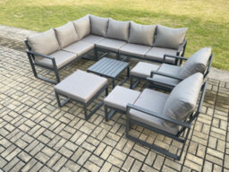 Fimous 11 Seater Outdoor Lounge Corner Sofa Set Aluminum Garden Furniture Sets With Square Coffee Table 2 Chairs - thumbnail 2