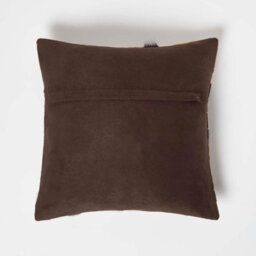 Homescapes Small Block Check Brown & Cream Leather Cushion 45 X 45 Cm - thumbnail 3