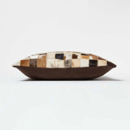 Homescapes Small Block Check Brown & Cream Leather Cushion 45 X 45 Cm - thumbnail 4