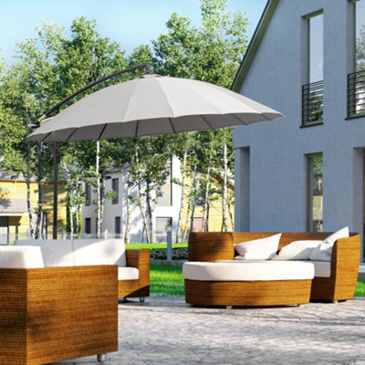 Outsunny 2.7 M Cantilever Shanghai Parasol W/ Crank Handle, Cross Base, Grey - image 1
