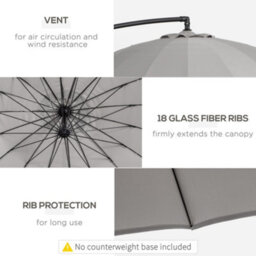 Outsunny 2.7 M Cantilever Shanghai Parasol W/ Crank Handle, Cross Base, Grey - thumbnail 6