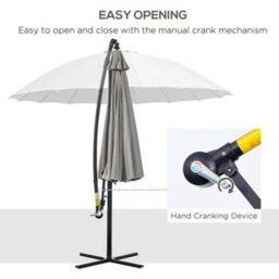 Outsunny 2.7 M Cantilever Shanghai Parasol W/ Crank Handle, Cross Base, Grey - thumbnail 4