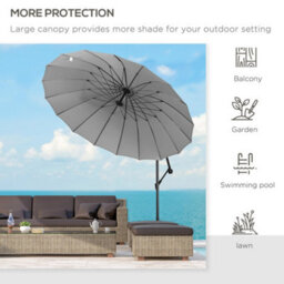 Outsunny 2.7 M Cantilever Shanghai Parasol W/ Crank Handle, Cross Base, Grey - thumbnail 7