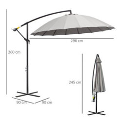 Outsunny 2.7 M Cantilever Shanghai Parasol W/ Crank Handle, Cross Base, Grey - thumbnail 3