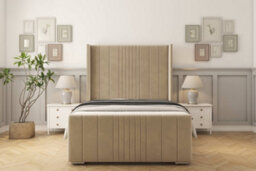 "Sloomy Hargrave Almond Coniston Bed Frame With Mattress With 50""  Upholstered Wingback Headboard 6' Super King" - thumbnail 1