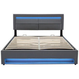 Abrihome Upholstered Bed,with Usb Port, With Led Lighting And Storage Space, Grey,135 X 190 Cm,double Bed - thumbnail 6