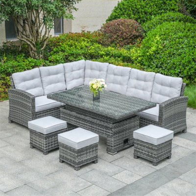 Abrihome Premium Aluminum Pe Rattan Sofa Set,  8-Seater With Lift Table, Rust-Proof & Weather-Resistant , Grey - image 1