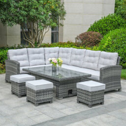 Abrihome Premium Aluminum Pe Rattan Sofa Set,  8-Seater With Lift Table, Rust-Proof & Weather-Resistant , Grey - thumbnail 8