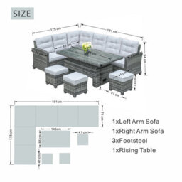 Abrihome Premium Aluminum Pe Rattan Sofa Set,  8-Seater With Lift Table, Rust-Proof & Weather-Resistant , Grey - thumbnail 6