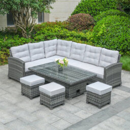 Abrihome Premium Aluminum Pe Rattan Sofa Set,  8-Seater With Lift Table, Rust-Proof & Weather-Resistant , Grey - thumbnail 7