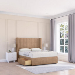 "Sloomy 4Ft6 Falcon Naples Sand Memory Foam Bed Set With No Drawers Mattress & 54"" Wingback Headboard - Double"