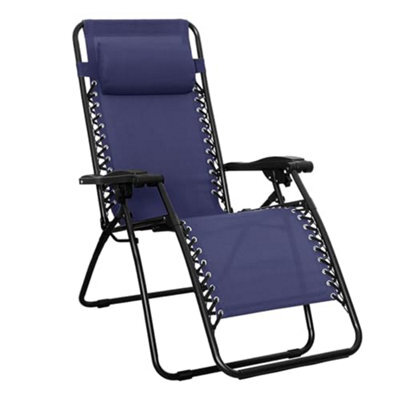 Basics Outdoor Zero Gravity Mesh Lounge Chair With Pillow, Folding Reclining And Textilene Adjustable, 66 Cm, Navy Blue