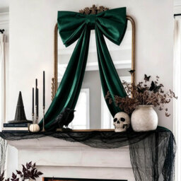 Amorly 48In Oversized Giant Green Bow, Gothic Hanging Decor For Halloween, Mantel, Entryway,wall,christmas Tree Topper & Party Decoration - thumbnail 6