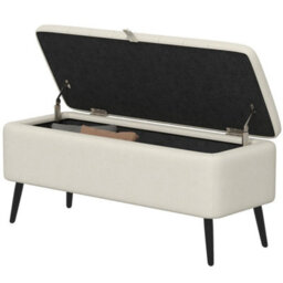 Storage Ottoman Bench, Linen Fabric Footstool With Steel Legs Cream White - thumbnail 3