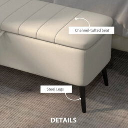 Storage Ottoman Bench, Linen Fabric Footstool With Steel Legs Cream White - thumbnail 5