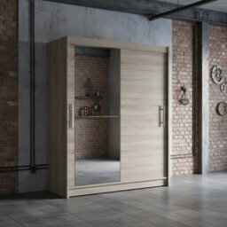 Westa Vi 150Cm Sliding Door Wardrobe With Mirror Modern Bedroom Storage With Hanging Rails And Shelves Truffle - thumbnail 3