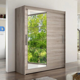Westa Vi 150Cm Sliding Door Wardrobe With Mirror Modern Bedroom Storage With Hanging Rails And Shelves Truffle - thumbnail 2
