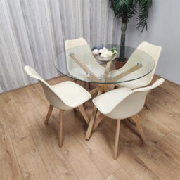 Kosy Koala Round Glass Dining Table Set With 4 Cream Plastic Chairs Dining Room Furniture - thumbnail 7