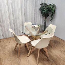 Kosy Koala Round Glass Dining Table Set With 4 Cream Plastic Chairs Dining Room Furniture - thumbnail 8