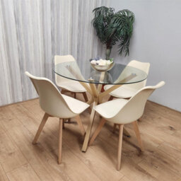 Kosy Koala Round Glass Dining Table Set With 4 Cream Plastic Chairs Dining Room Furniture - thumbnail 9