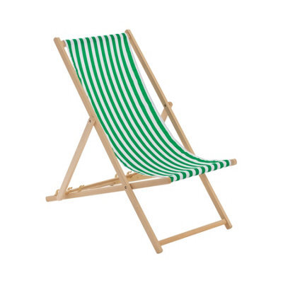 Harbour Housewares Folding Wooden Deck Chair - Green Stripe - image 1