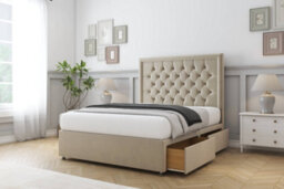 "Sloomy Montana Almond Coniston Divan Bed With Mattress 2 Drawers Same Side With 26"" Strutted Headboard 2'6 Small Single" - thumbnail 3